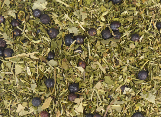 An image displaying a collection of bath tea herbs, showcasing a variety of dried botanicals and herbs used for a soothing and aromatic bath experience.